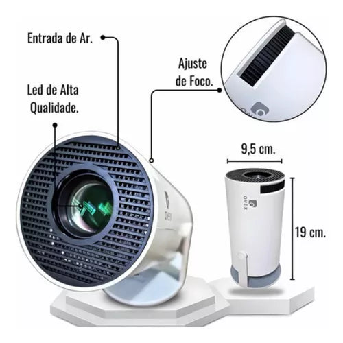 Mini Projetor Portatil 5G Wifi 6 BT 5.0 Android 11, Projetor 4K 1080P Full HD Suporte 8000 Lumens, Projetor Led Auto de Correcção Trapezóide Horizontal, 180°Girável Projector para Telefónico