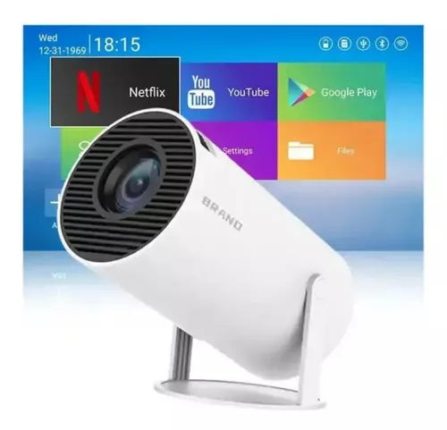 Mini Projetor Portatil 5G Wifi 6 BT 5.0 Android 11, Projetor 4K 1080P Full HD Suporte 8000 Lumens, Projetor Led Auto de Correcção Trapezóide Horizontal, 180°Girável Projector para Telefónico