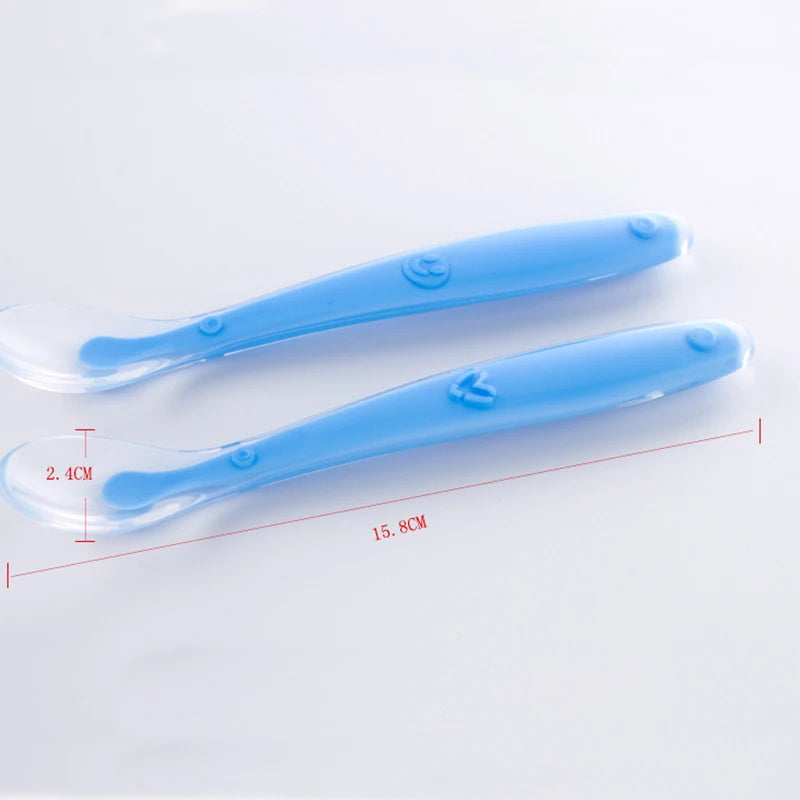 Colher de alimentação de silicone macio para bebês, colher com sensor de temperatura, utensílios para crianças, ferramenta de alimentação de bebê