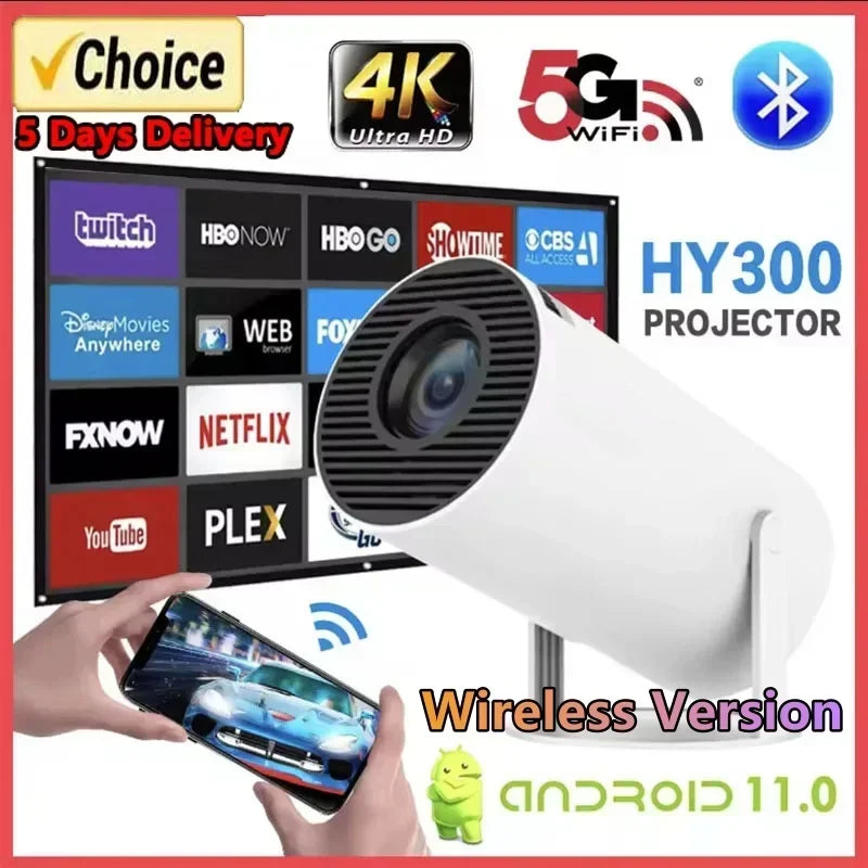 Mini Projetor Portatil 5G Wifi 6 BT 5.0 Android 11, Projetor 4K 1080P Full HD Suporte 8000 Lumens, Projetor Led Auto de Correcção Trapezóide Horizontal, 180°Girável Projector para Telefónico