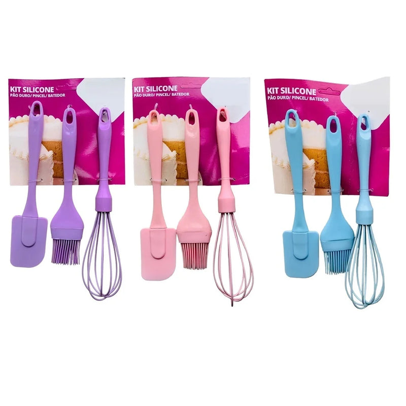 Kit 3 Peças Batedor, Pincel E Pão Duro De Silicone  Culinário