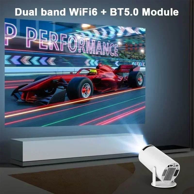 Mini Projetor Portatil 5G Wifi 6 BT 5.0 Android 11, Projetor 4K 1080P Full HD Suporte 8000 Lumens, Projetor Led Auto de Correcção Trapezóide Horizontal, 180°Girável Projector para Telefónico